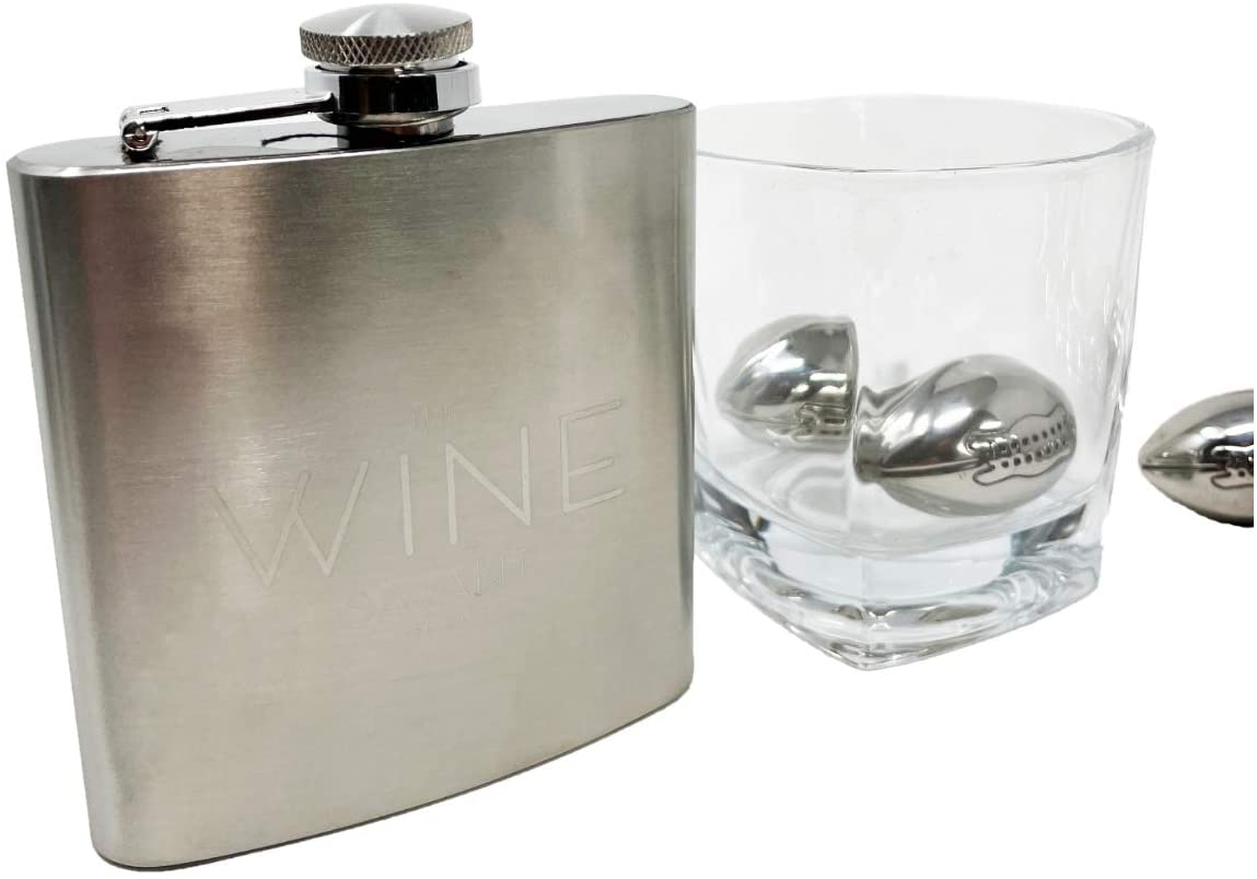 Whiskey Glasses And Football Chilling Stones Gift Set, 2 Whiskey Glasses, 8 Stainless Steel Whiskey Footballs, Coasters, Special Tongs & Freezer Pouch-4