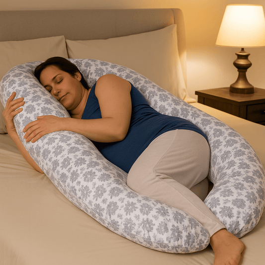 12 Ft Maternity Pillow And Case - Grey Floral-0