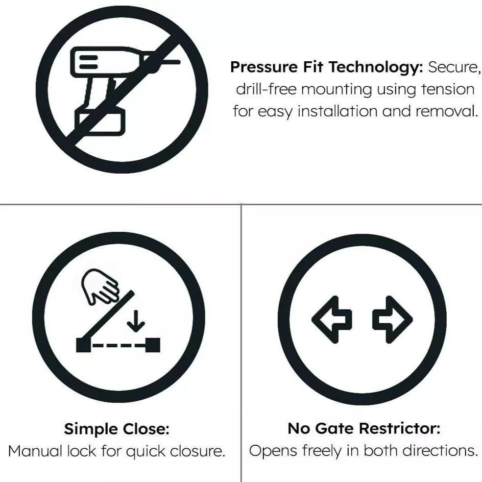 FYLO 3x Baby Safety Stair Gate  Pressure Fit 75-86cm (3 pack)-2