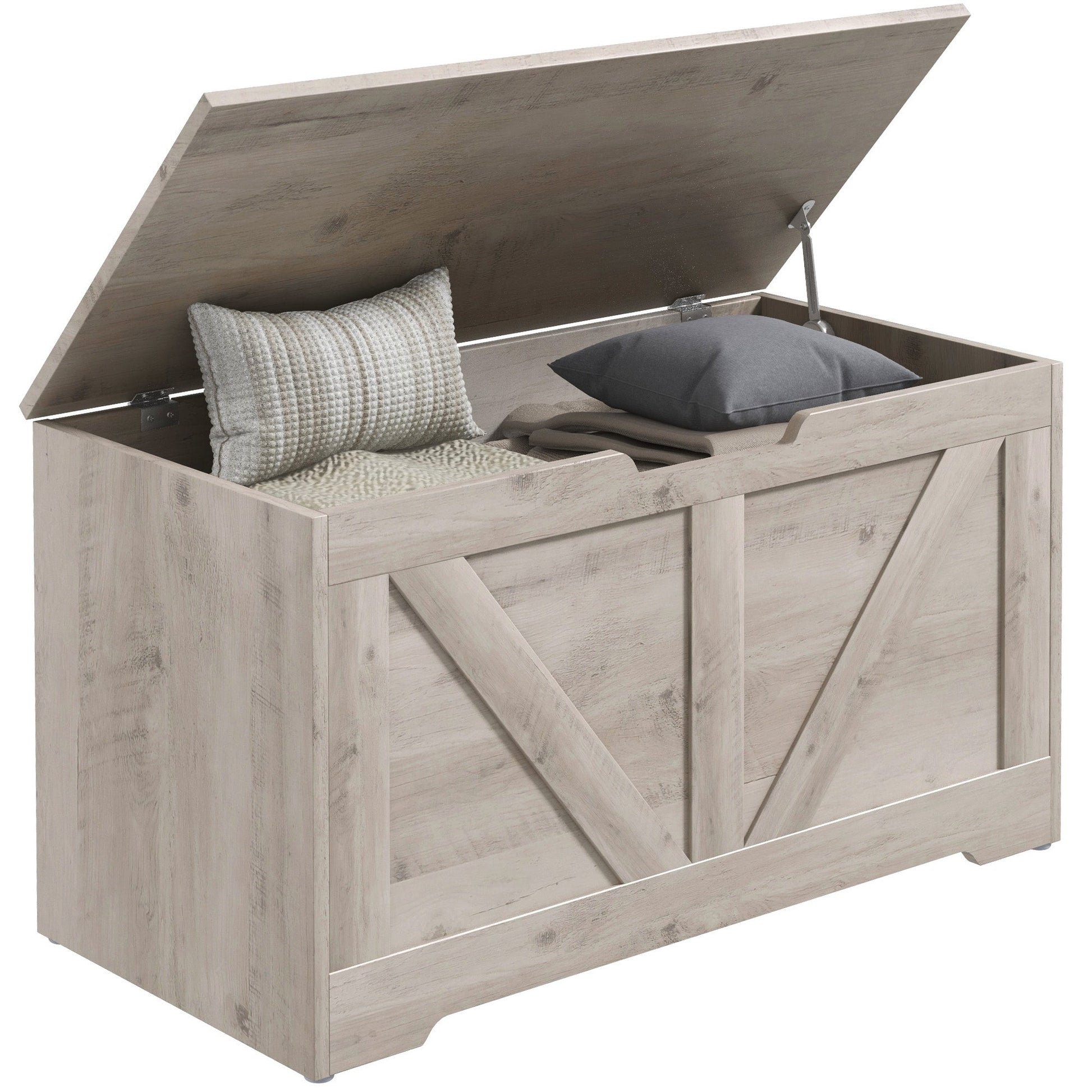 100L Home Storage Box, with Safety Hinges - Grey Wood-Effect-0