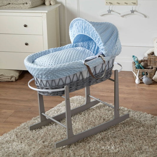 Blue Dimple Grey Wicker Baby Moses Basket With Stand-0