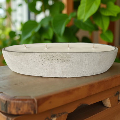 Multi Wick Concrete Oval Loaf Bowl Candle-1