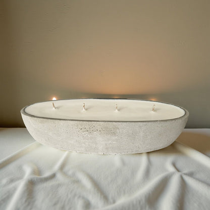 Multi Wick Concrete Oval Loaf Bowl Candle-2