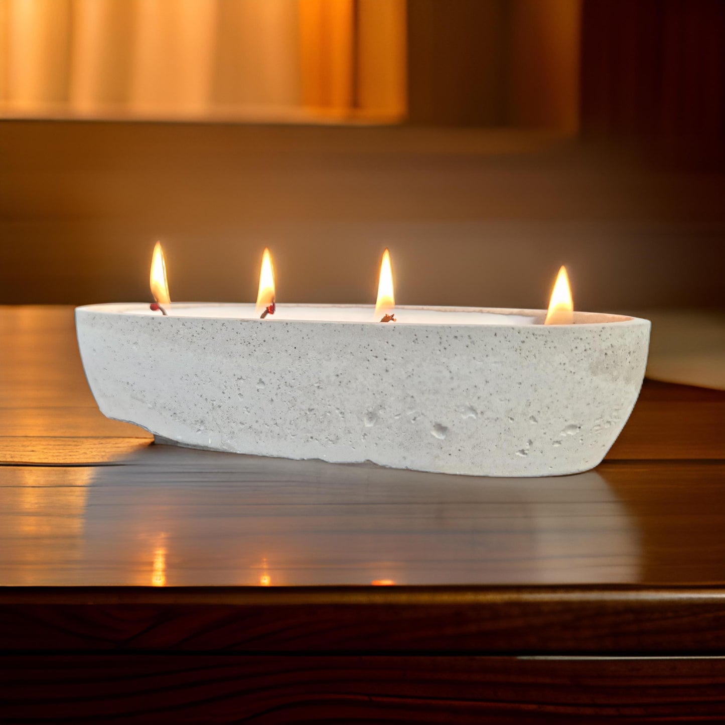 Multi Wick Concrete Oval Loaf Bowl Candle-4