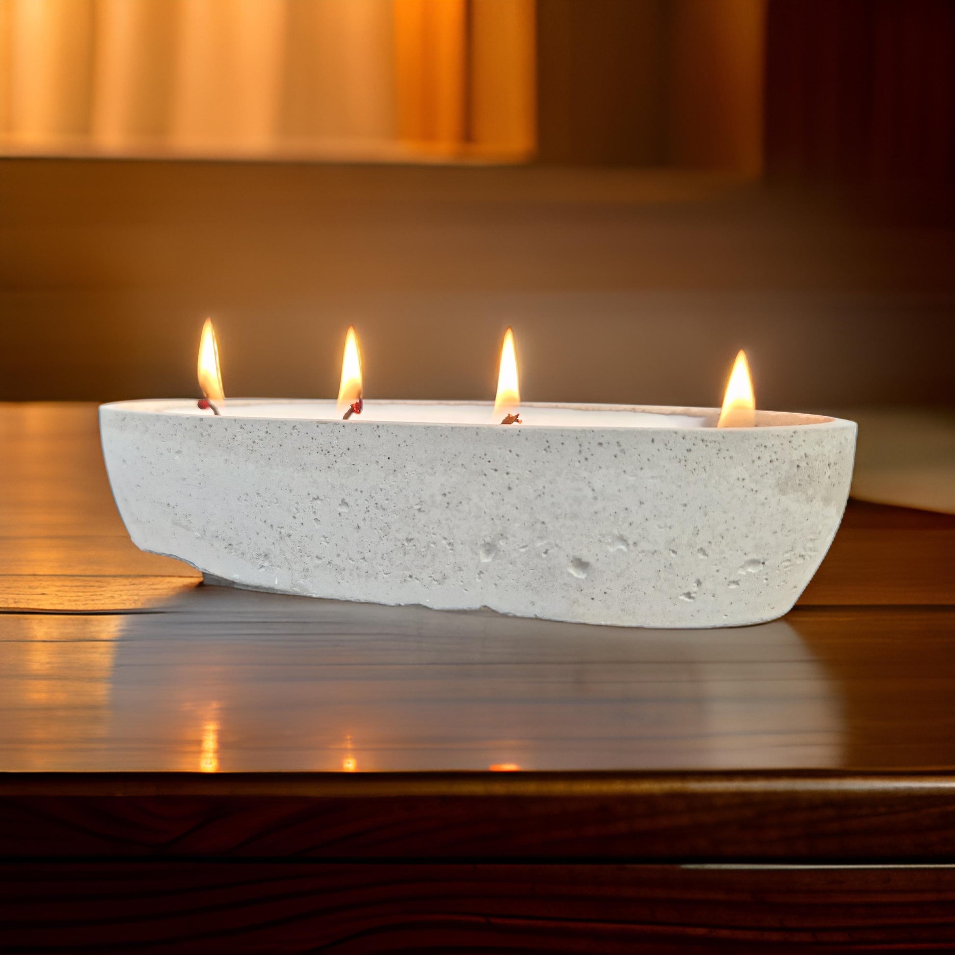 Multi Wick Concrete Oval Loaf Bowl Candle-4