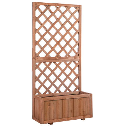Wooden Pine Raised Bed Planter with Trellis - Garden Flower Planter-0