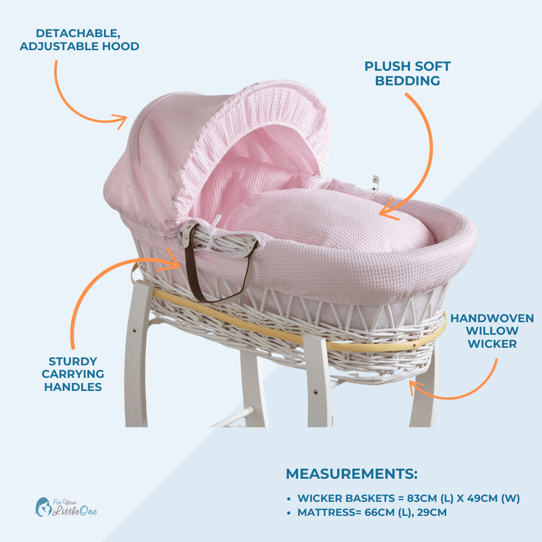 Blue Dimple Grey Wicker Baby Moses Basket With Stand-3