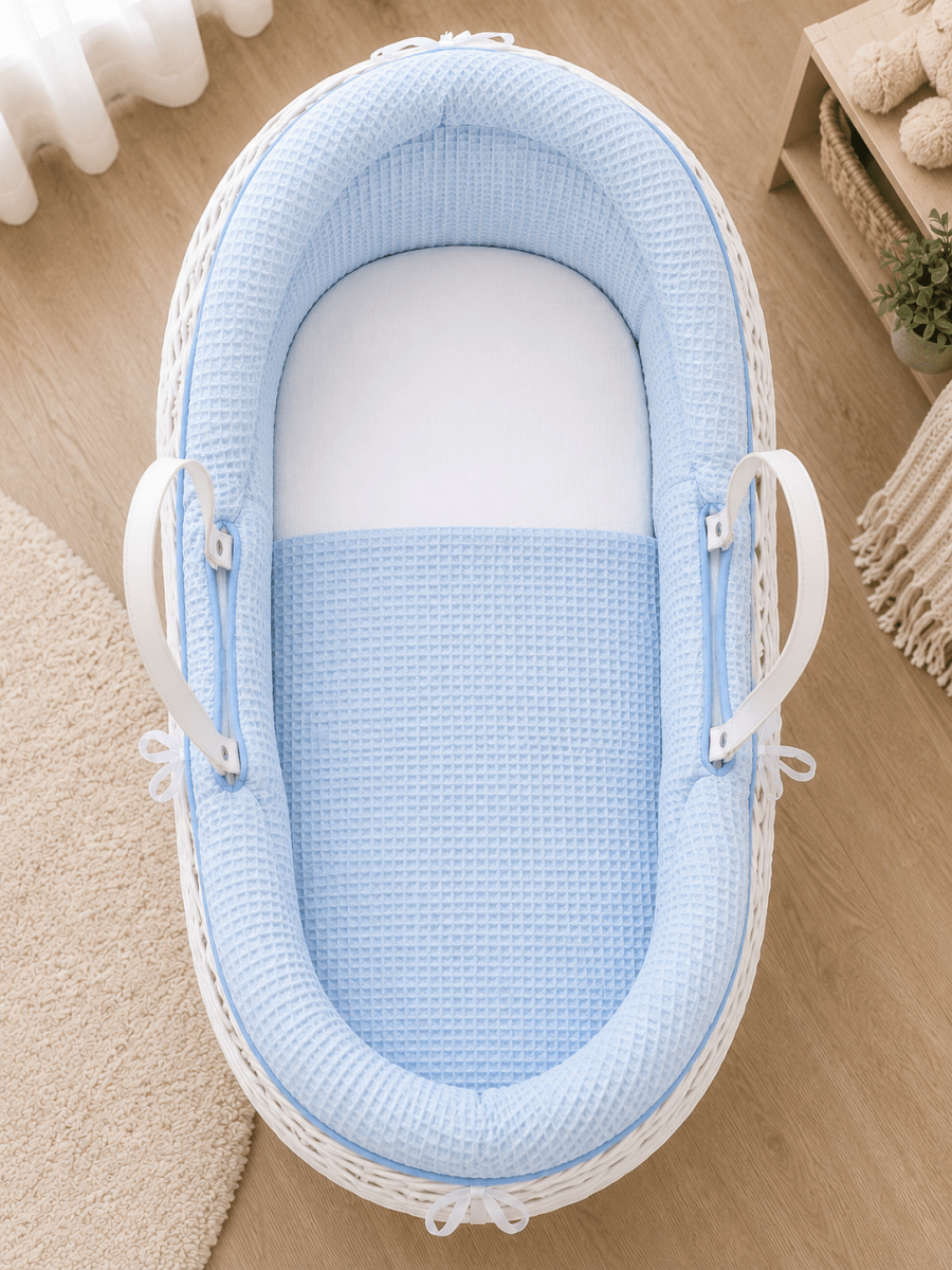Pod Blue Waffle Moses Basket Bedding Set (Basket Not Included!)-2