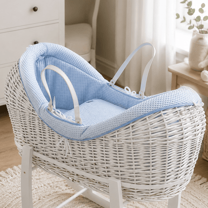 Pod Blue Waffle Moses Basket Bedding Set (Basket Not Included!)-0