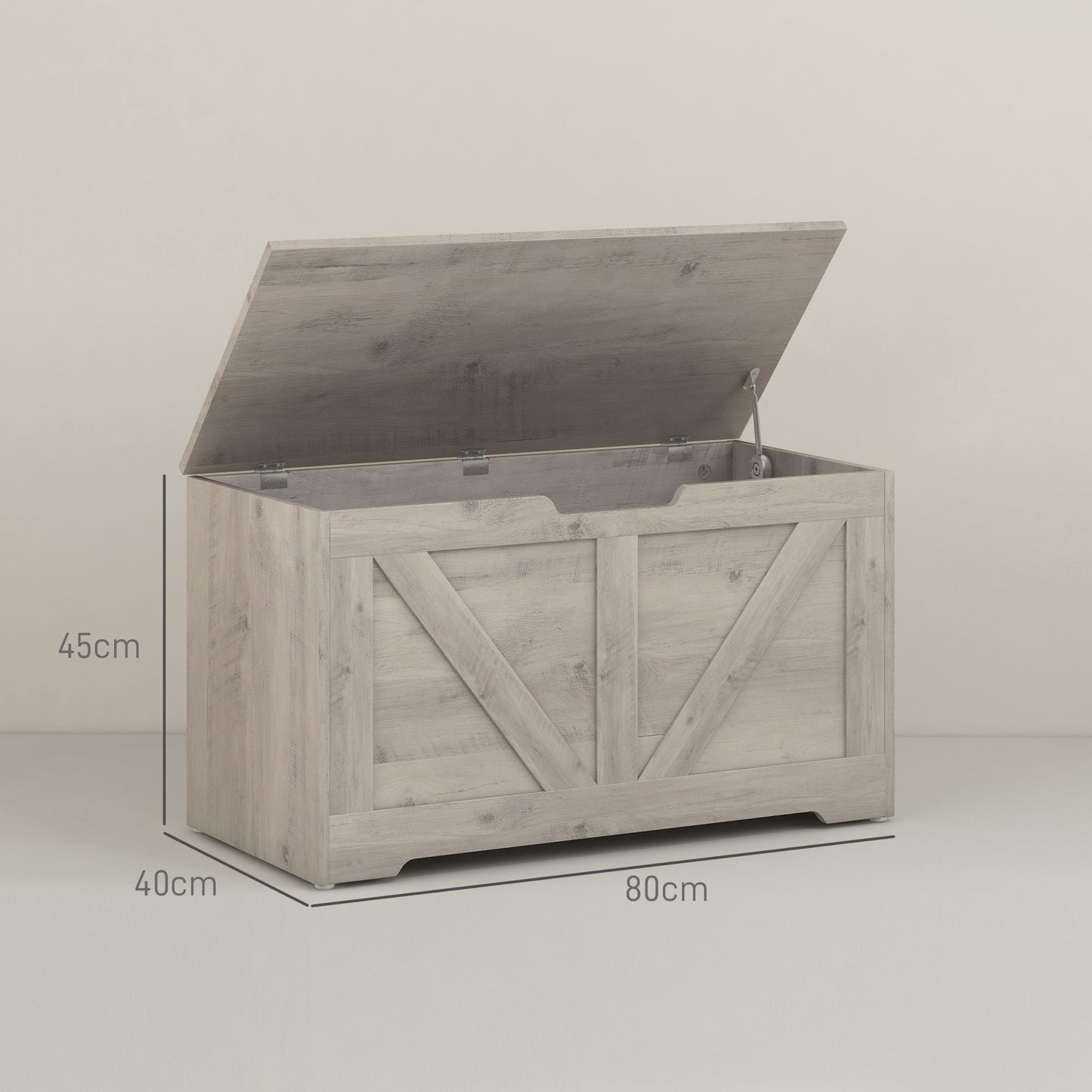 100L Home Storage Box, with Safety Hinges - Grey Wood-Effect-2