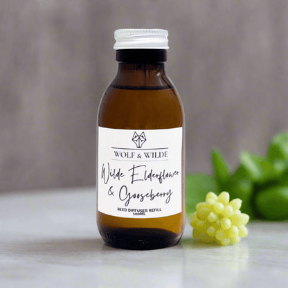 Wilde Elderflower & Gooseberry 100ML Luxury Reed Diffuser Refill In Amber Glass Bottle-0