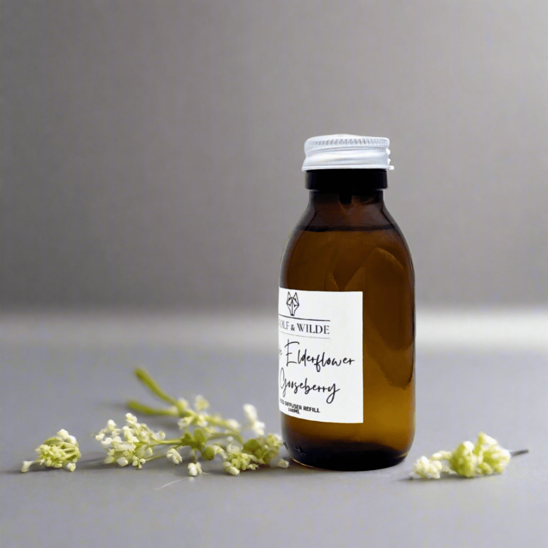 Wilde Elderflower & Gooseberry 100ML Luxury Reed Diffuser Refill In Amber Glass Bottle-1