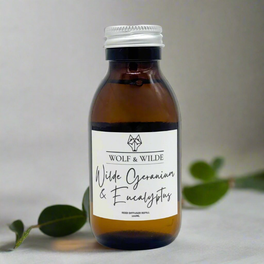 Wilde Geranium & Eucalyptus 100ML Luxury Reed Diffuser Refill In Amber Glass Bottle-0